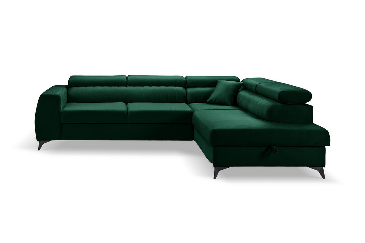 ECKSOFA PIERO L Rechts mit Schlaffunktion 195x125 Velours Dunkelgrün - Dunkelgrün/Schwarz, Holz/Textil (203/268cm) - Muffo