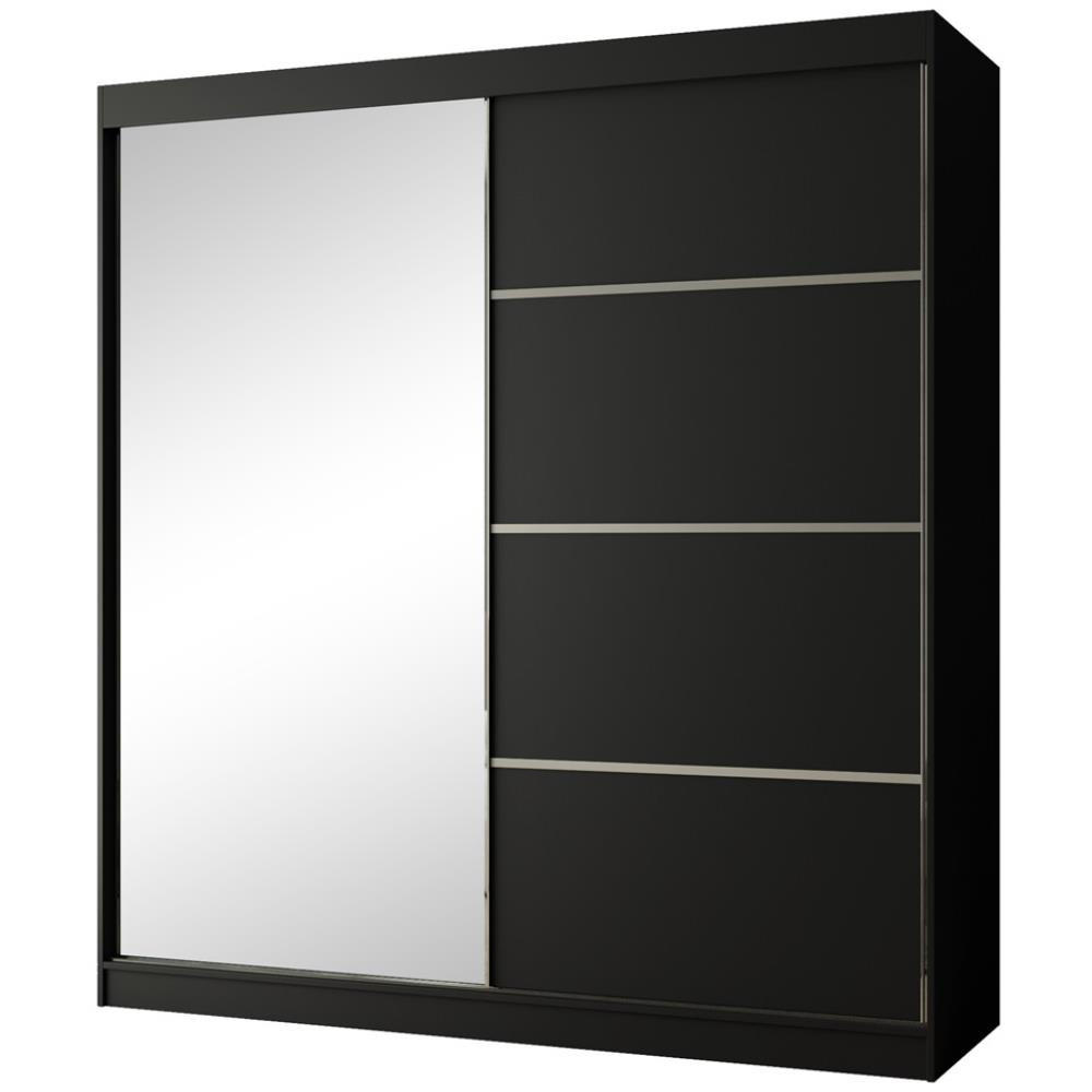 SCHWEBETÜRENSCHRANK Paco 200/215/61 2-türig schwarz mit Spiegel - Schwarz, Holzwerkstoff (200/215/61cm) - Beautysofa