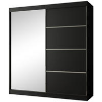 SCHWEBETÜRENSCHRANK Paco 200/215/61 2-türig schwarz mit Spiegel - Schwarz, Holzwerkstoff (200/215/61cm) - Beautysofa