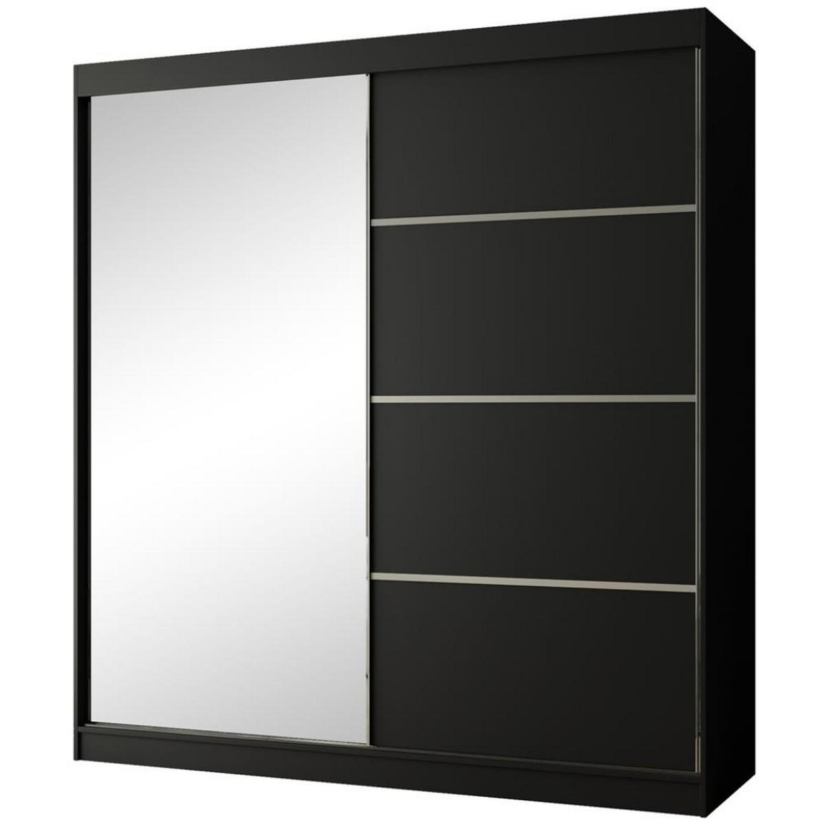 SCHWEBETÜRENSCHRANK Paco 200/215/61 2-türig schwarz mit Spiegel - Schwarz, Holzwerkstoff (200/215/61cm) - Beautysofa