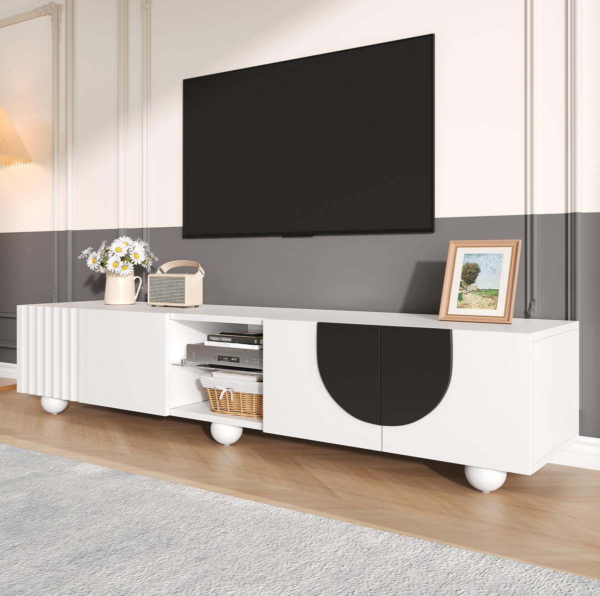 TV-SCHRANK mit offenen und geschlossenen Fächern 180 x 40 x 41,5 cm Weiß - Weiß, Holzwerkstoff (40/41.5/180cm) - Beauniv