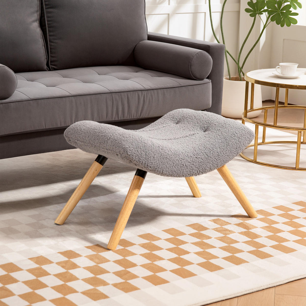 SITZHOCKER mit Berberfleece-Stoff 67 x 45 x 38 cm, Hellgrau - Hellgrau, Kunststoff (45/38/67cm) - HOMCOM