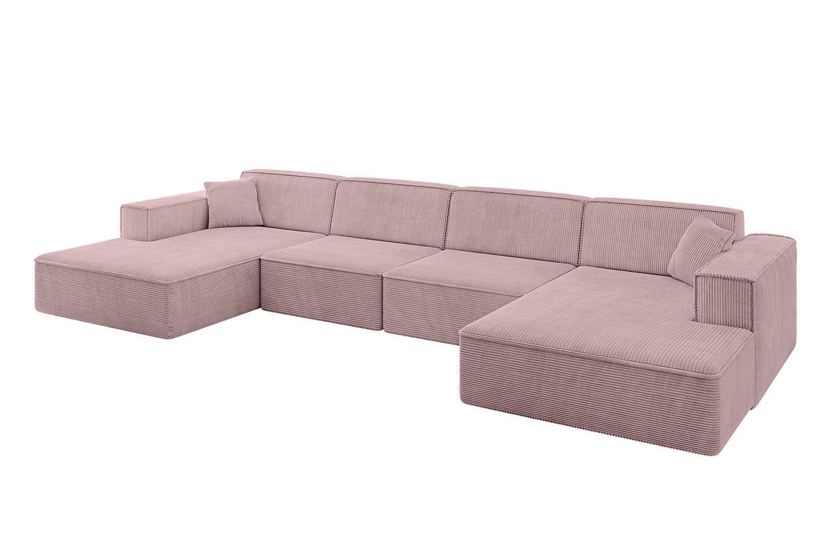 WOHNLANDSCHAFT IREA-U2-v4 - 386x165x77 cm Rosa - Rosa, Holzwerkstoff/Textil (386/77/165cm) - ALTDECOR