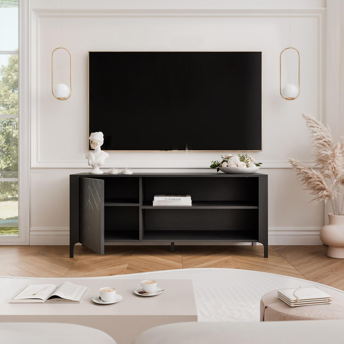 TV-LOWBOARD LORIEN stehend, 135 cm Schwarz - Schwarz, Holzwerkstoff/Metall (135/57/40.5cm) - Idohome
