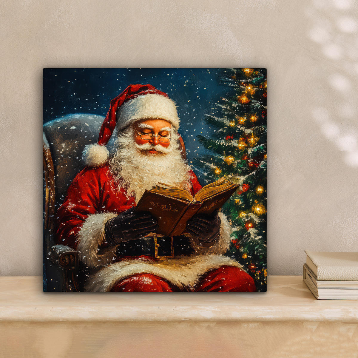 LEINWANDBILD Weihnachtsmann - Weihnachten - Winter - Weihnachtsbaum 20x20 cm - Bordeaux, Textil (20/20cm) - MuchoWow