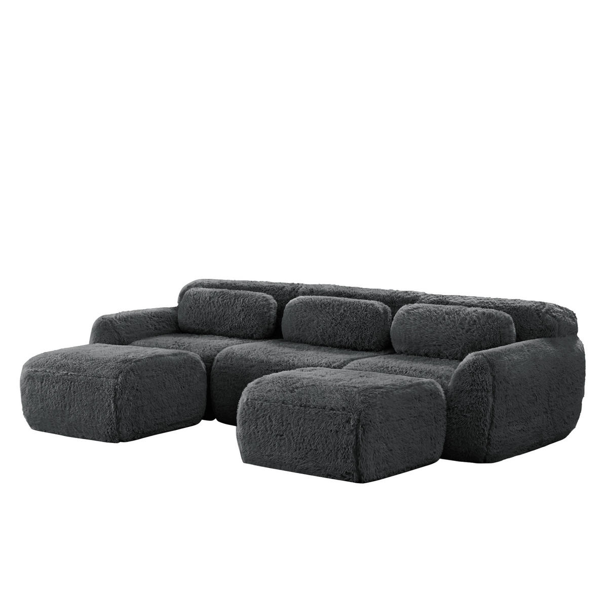 ECKSOFA 291/179/73 cm grau aus Plüschstoff modular in U-Form ohne Montage - Grau, Textil (179/291cm) - OKWISH