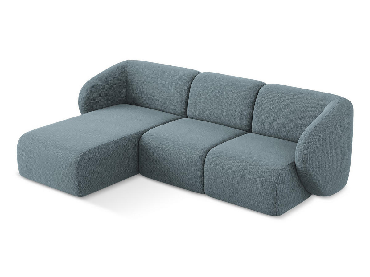 ECKSOFA Links Bouclé Stoff Blau - Blaugrau/Schwarz, Holzwerkstoff/Kunststoff (248/166cm) - Makamii