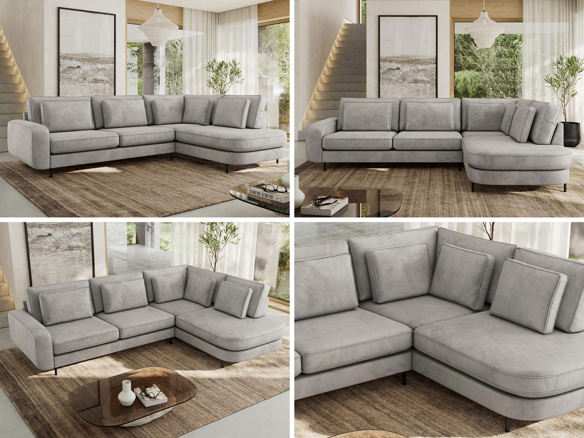 ROHOVÁ SEDAČKA CALENO L - Světle šedá Samet - Levá Strana - černá/světle šedá, kov/textil (317/225cm) - MKS