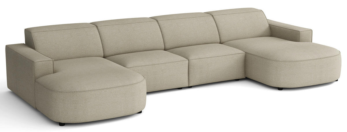 SEDACÍ SOUPRAVA Sallmo ve tvaru U, třímístná, univerzální, 374 cm - černá/šedohnědá, textil/plast (374/70/166cm) - Selsey