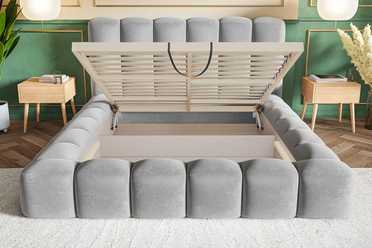 POLSTERBETT 160x200 cm Madeno mit Bettkasten, Samtstoff, Beige - Beige, Holz/Textil (160/200cm) - Emporius