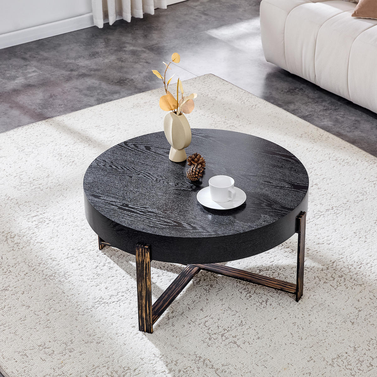 COUCHTISCH 68 cm in Schwarz aus MDF und Metall mit Kreuzgestell - Schwarz, Holzwerkstoff (68/68/36cm) - OKMYHOME