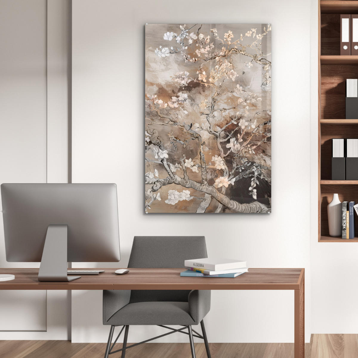 ACRYLGLASBILD Mandelblüte - Kunst - Van Gogh - Beige - Abstrakt 60x90 cm - Braun, Glas (60/90cm) - MuchoWow