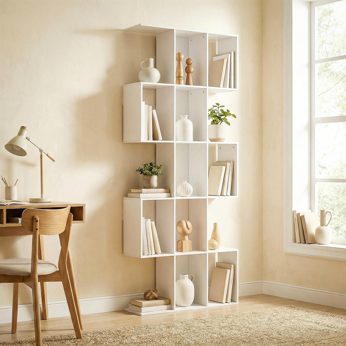 BÜCHERREGAL,5-STUFIG S-förmig 80x24x200cm,weiß - Weiß, Holzwerkstoff (80/200/24cm) - Vallsero