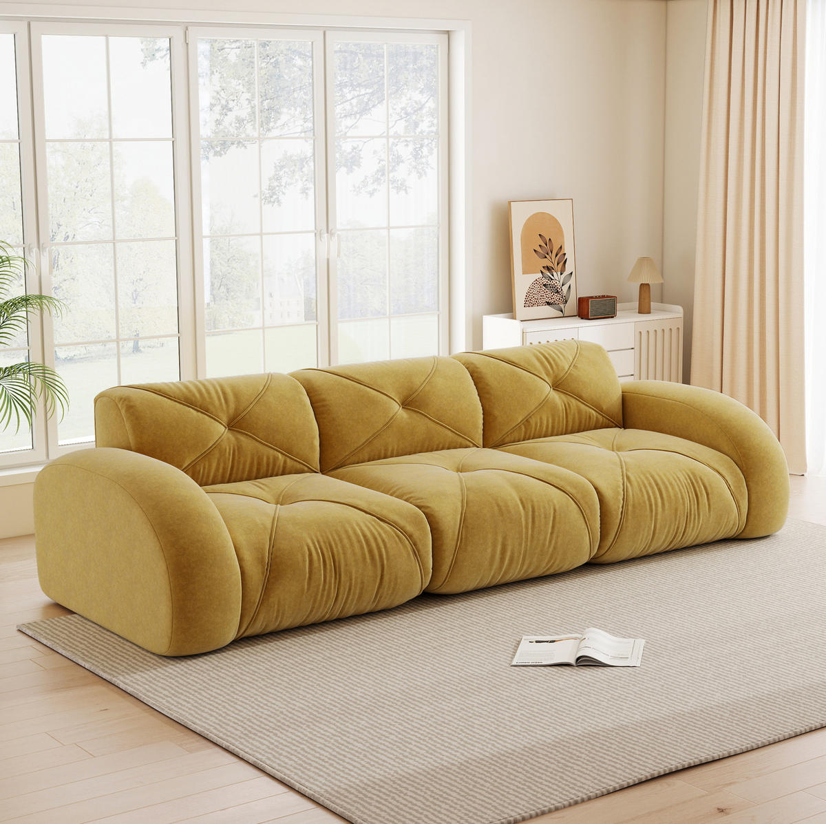 MODULÁRNÍ pohovka z chenillu 281x95x76 cm žlutá bez montáže, bezrámové provedení a měkké sezení - žlutá, textil (281/76/95cm) - Modfu