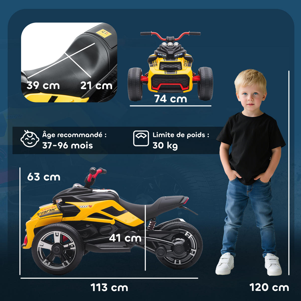 ELEKTRO-QUAD DE-13072 2 Motoren Gelb - Gelb, Metall (113/74/63cm) - ComfortXL