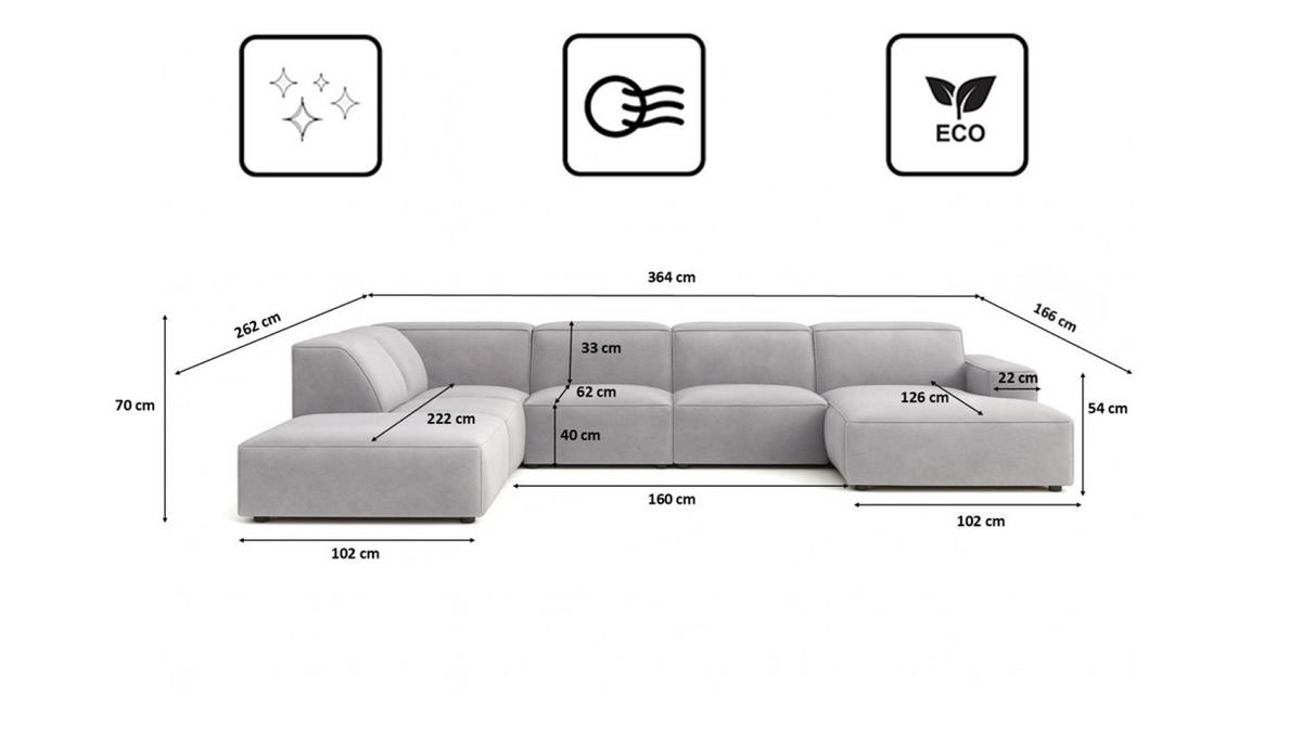 ECKSOFA Cursal V, Stoff Salvador, Grau, Links - Grau, Holz (364/262cm) - Kaiser Möbel