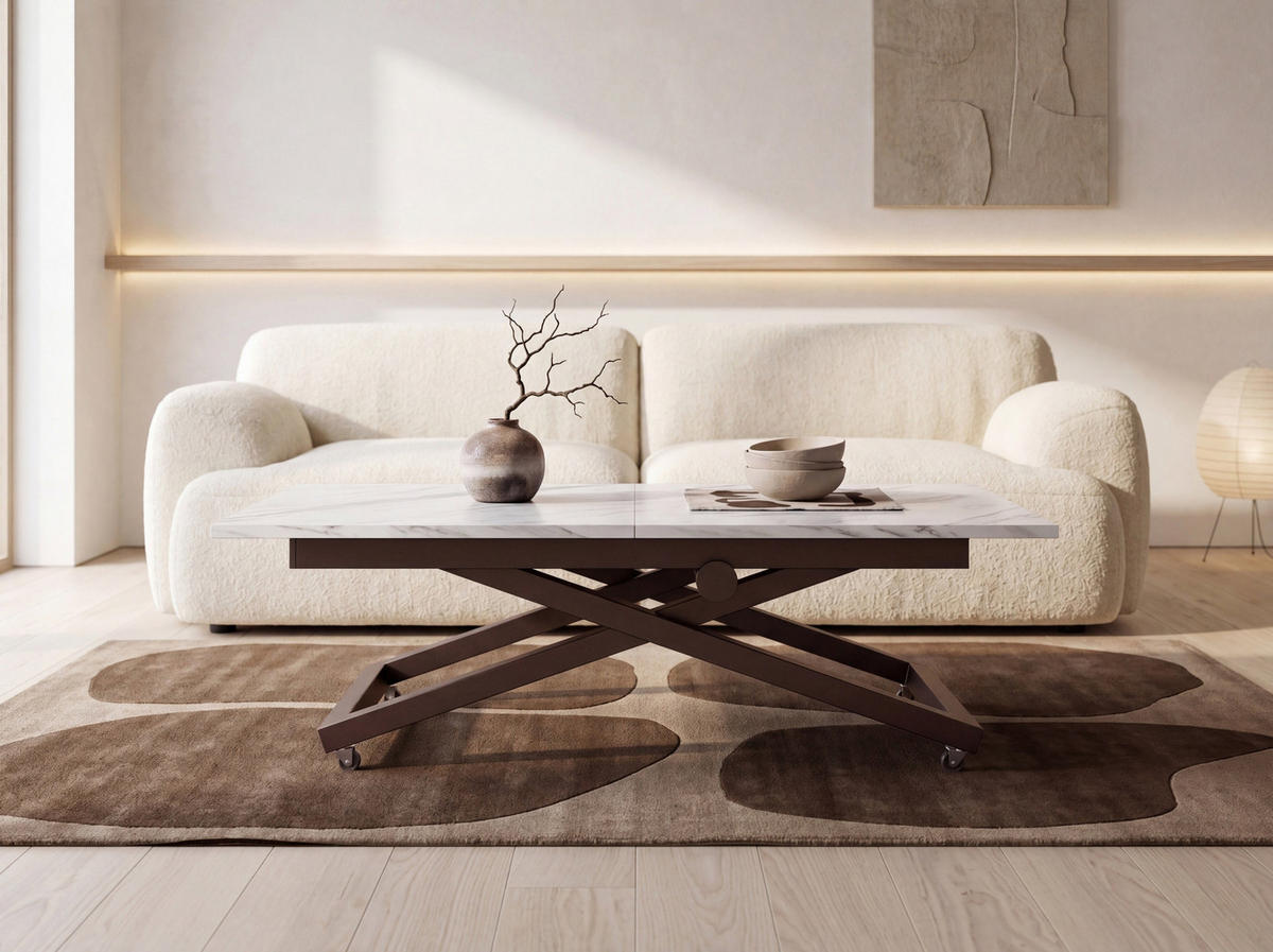 COUCHTISCH Axen höhenverstellbar ausziehbar, Marmor Weiß 120-160/80/38-75 cm - Ecru/Weiß, Holzwerkstoff/Metall (80/160/75cm) - WFL GROUP
