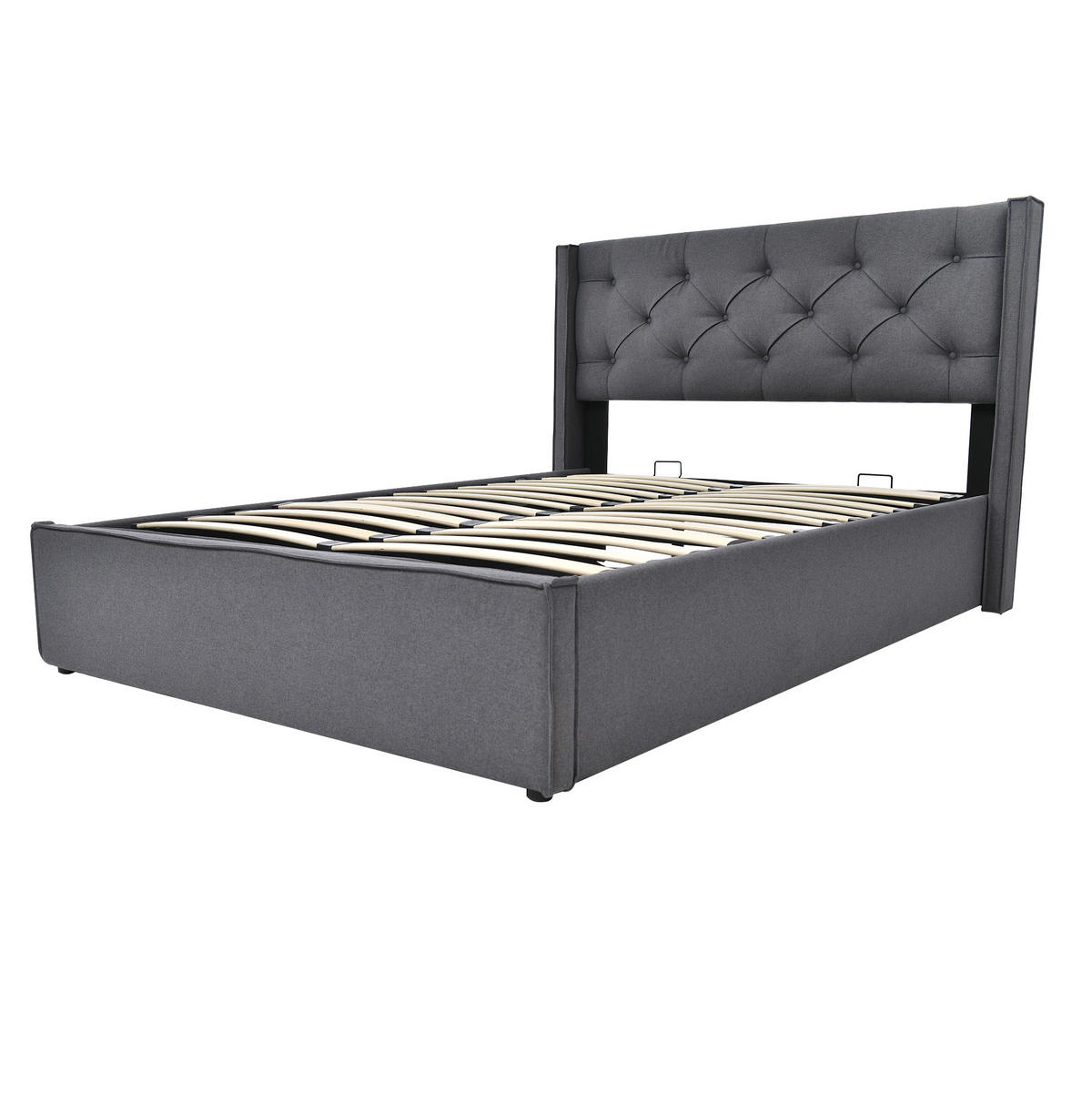 POLSTERBETT mit Bettkasten 140x200 cm Baumwolle Grau - Grau, Metall (140/200cm) - Beauniv