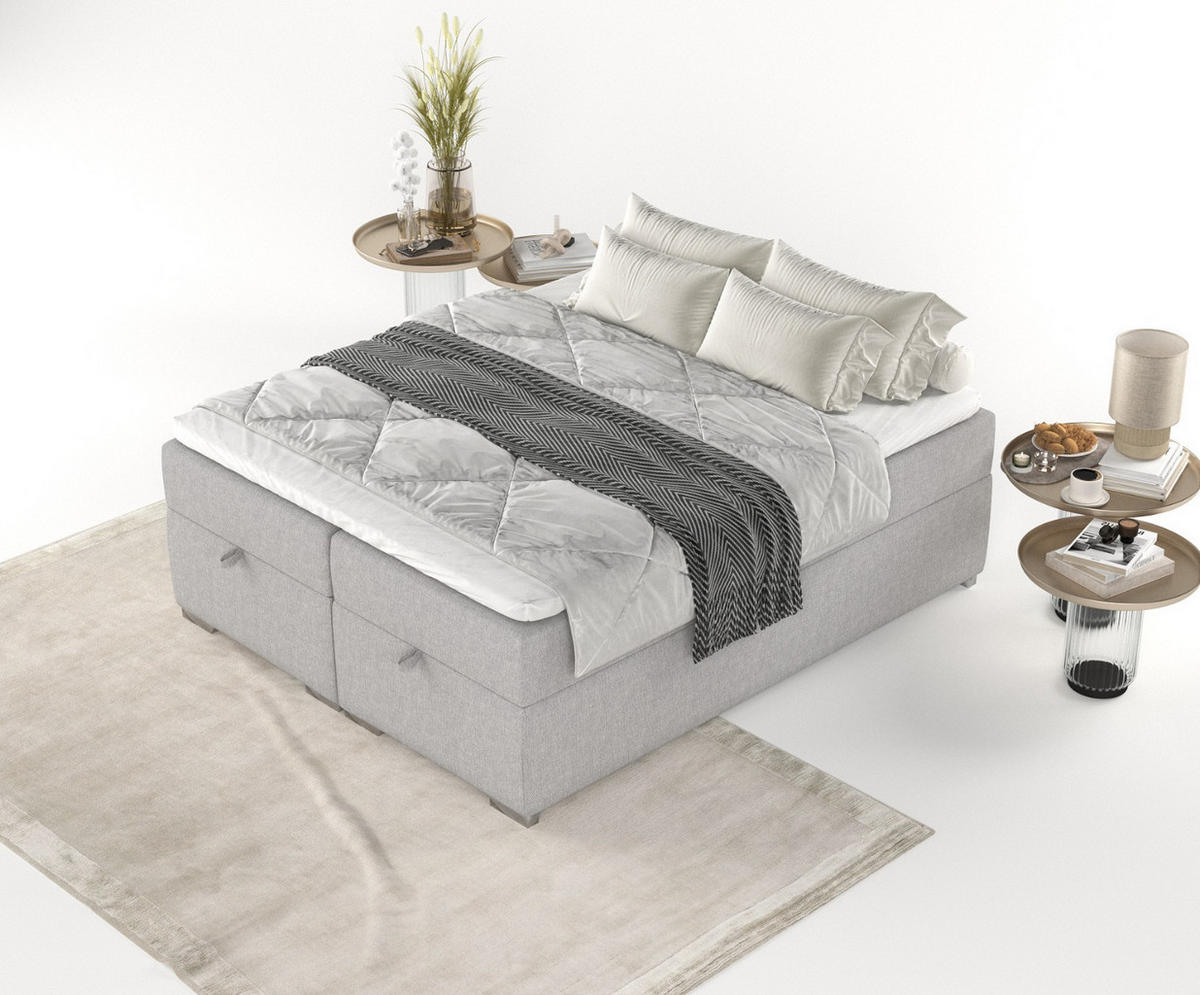 BOXBETT Reto 160/200 cm Graubeige im Megan Stoff - Chromfarben/Grau, Holz/Holzwerkstoff (160/200cm) - AltaBeds