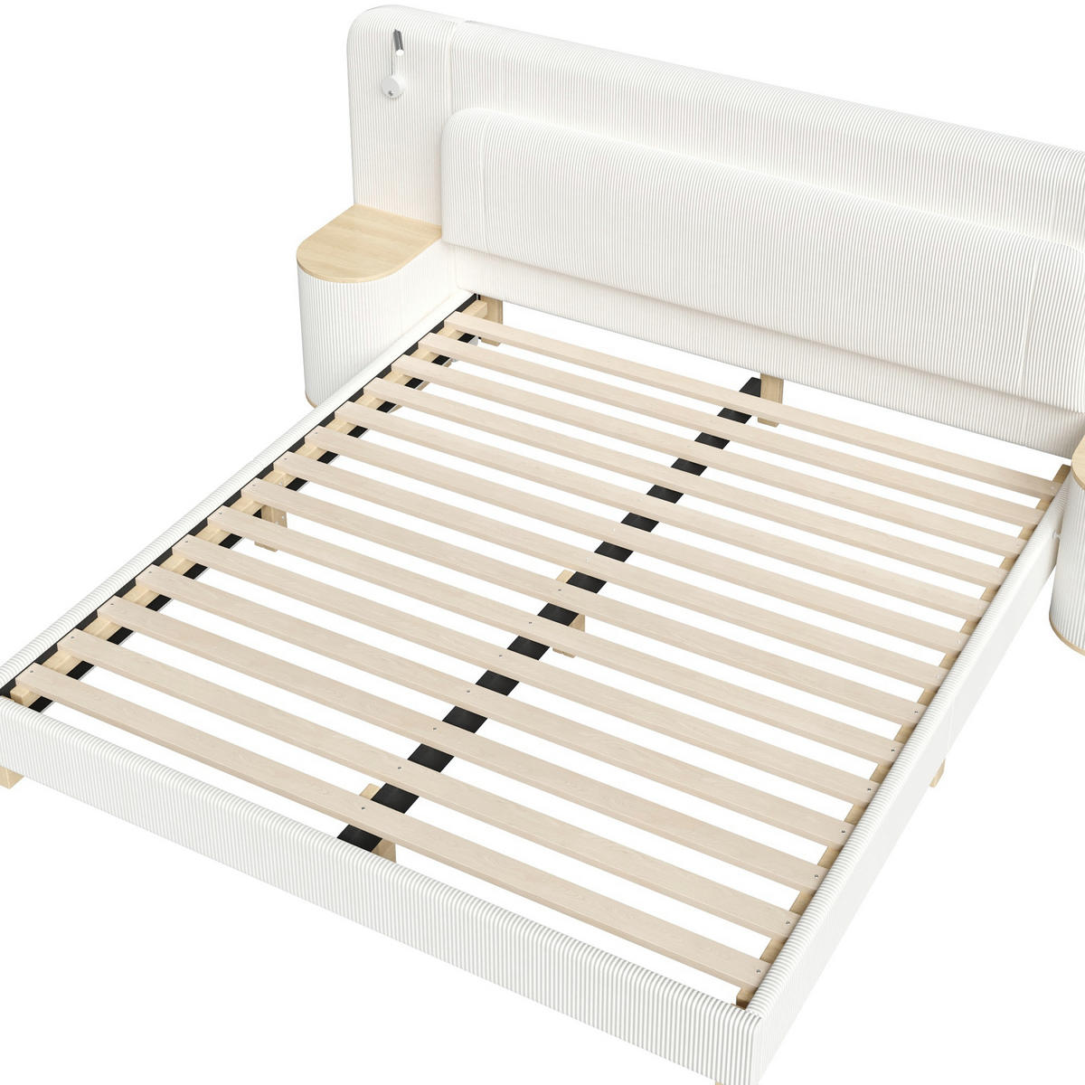 POLSTERBETT 180/200 cm mit Nachttischen und LED, DE-41849, in Beige - Beige, Holzwerkstoff (180/200cm) - ComfortXL