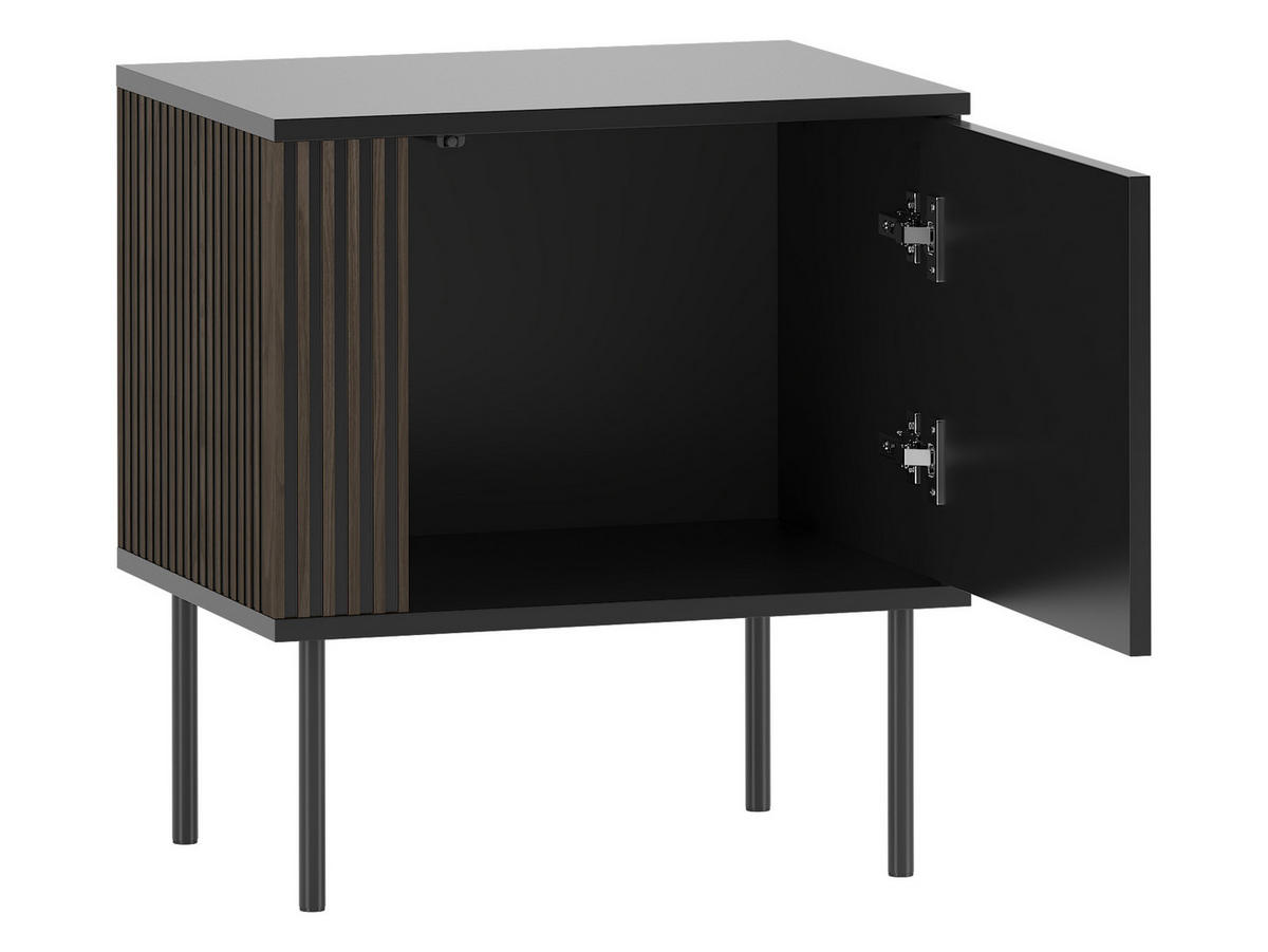 NACHTTISCH 1D 53 Notte 06 - Nussbaumfarben/Schwarz, Holzwerkstoff/Metall (53/57/37cm) - MIRJAN24