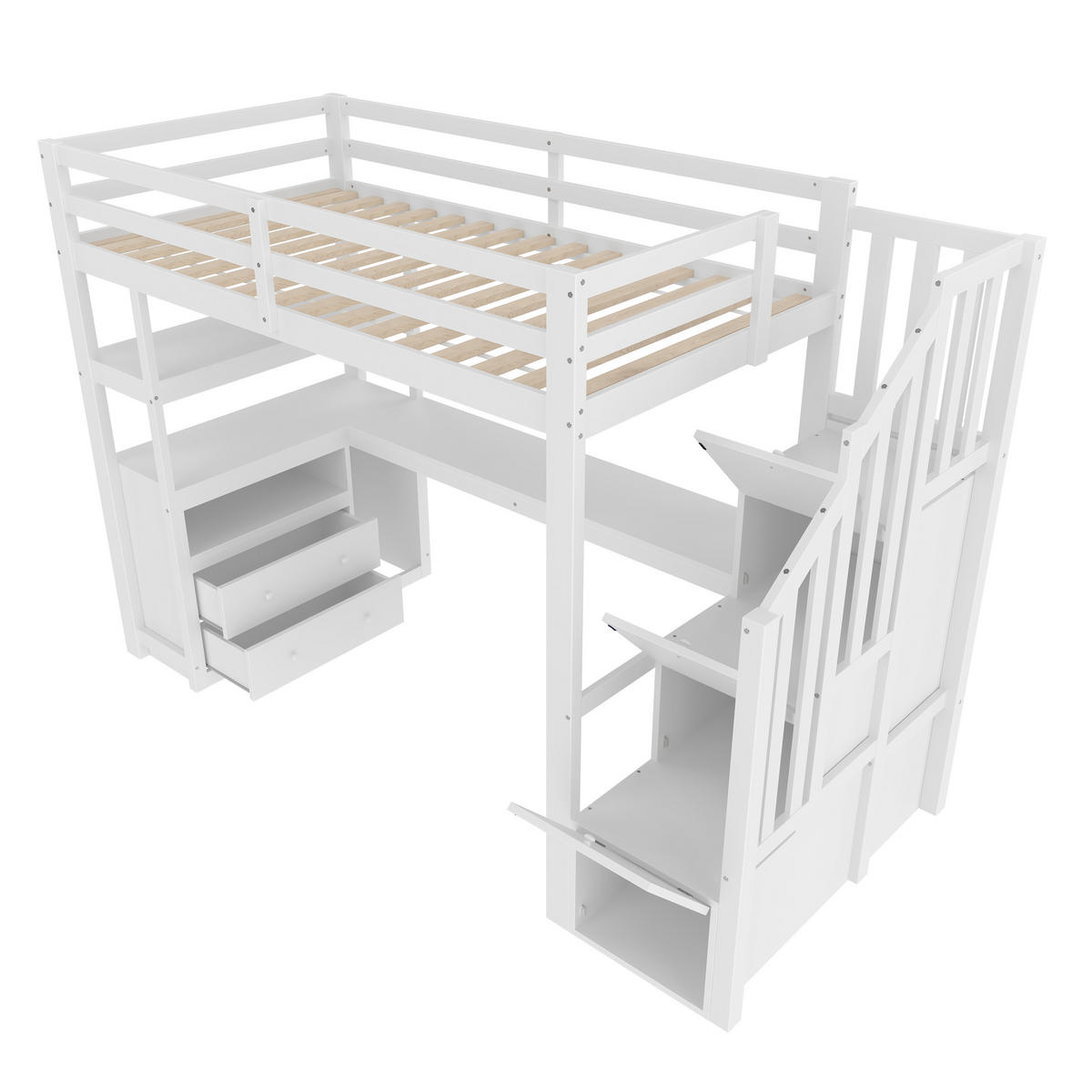 HOCHBETT 90x200cm Weiß Stauraumleiter 2 Schubladen - Weiß, Holz (90/200cm) - FLIEKS
