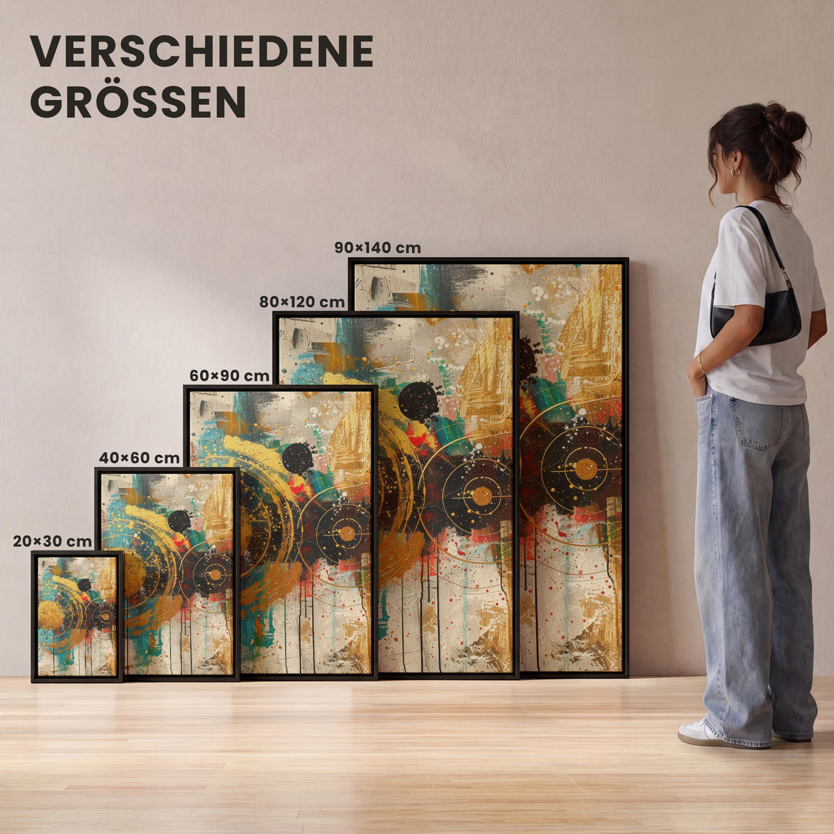 LEINWAND Bilder mit Rahmen - Abstrakt - Kunst - Gold - Modern - 60x90 - Multicolor, Textil (60/90cm) - MuchoWow