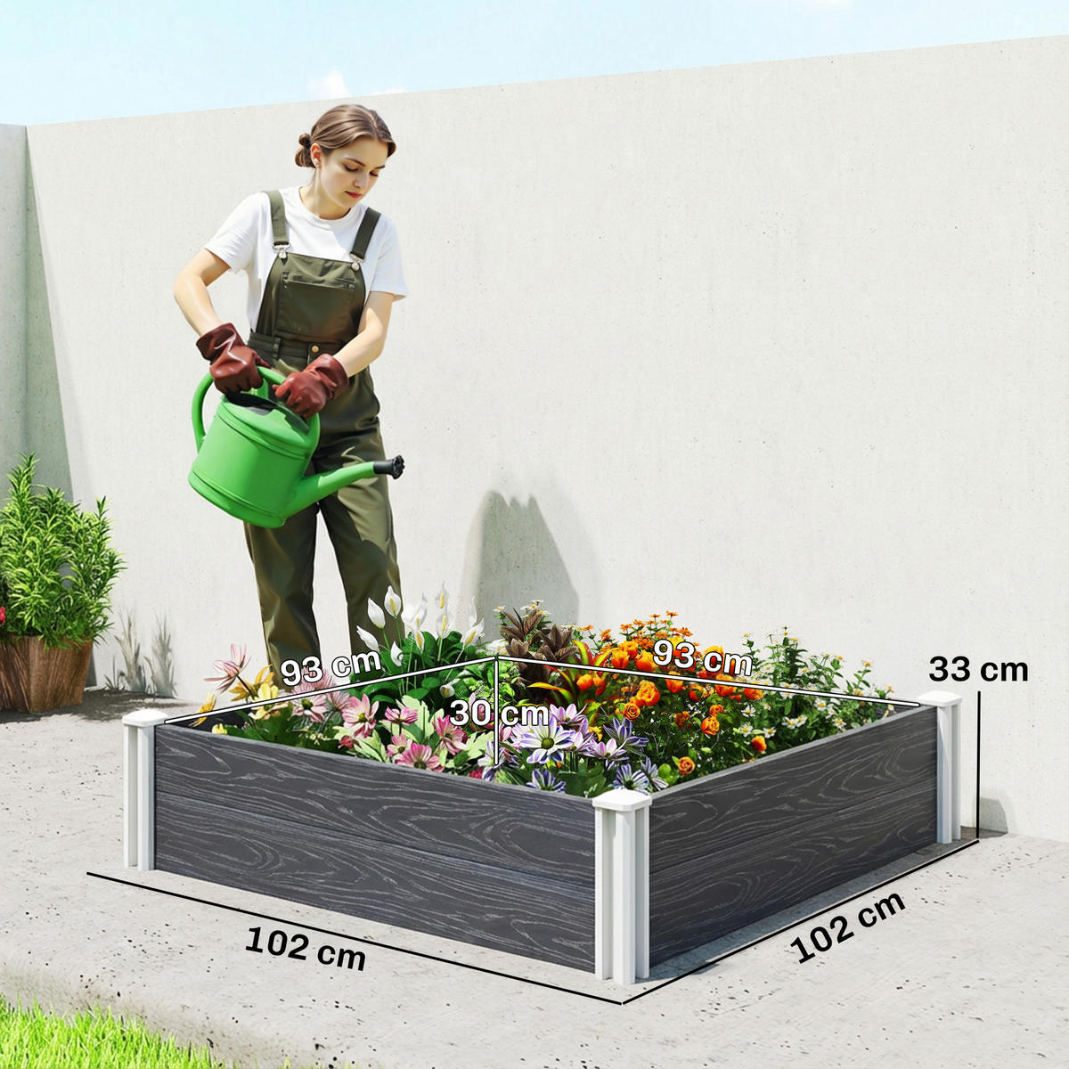 HOCHBEET, Vinyl mit Stecksystem, offener Boden, 102x102x33cm, Dunkelgrau - Multicolor, Holzwerkstoff (102/33/102cm) - FORIOUS