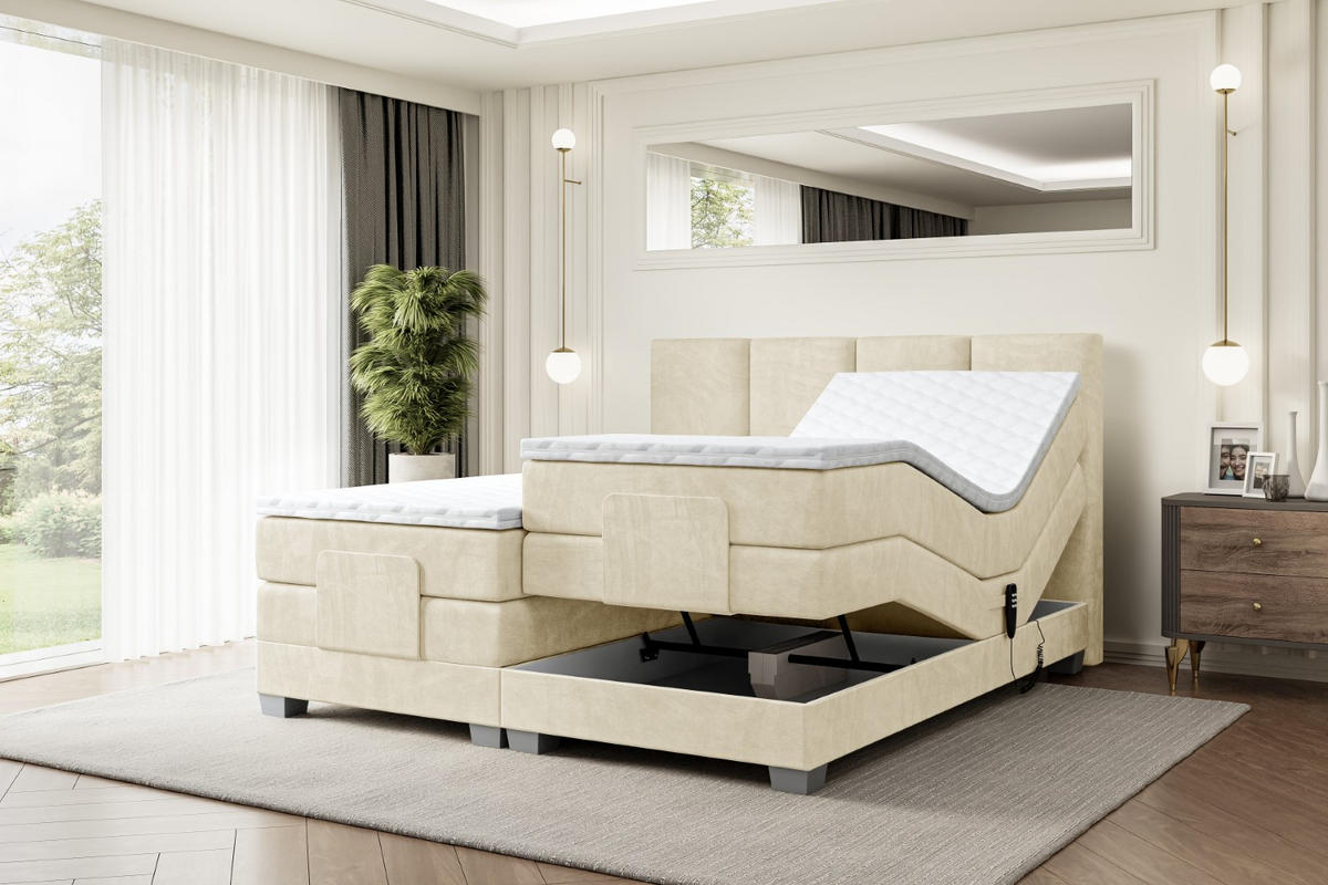 BOXSPRINGBETT elektrisch verstellbar mit 2 Matratzen H4/Taschenfederung ROKS EL 180 x 200 Beige - Beige, Holzwerkstoff (187/200cm) - ALTDECOR