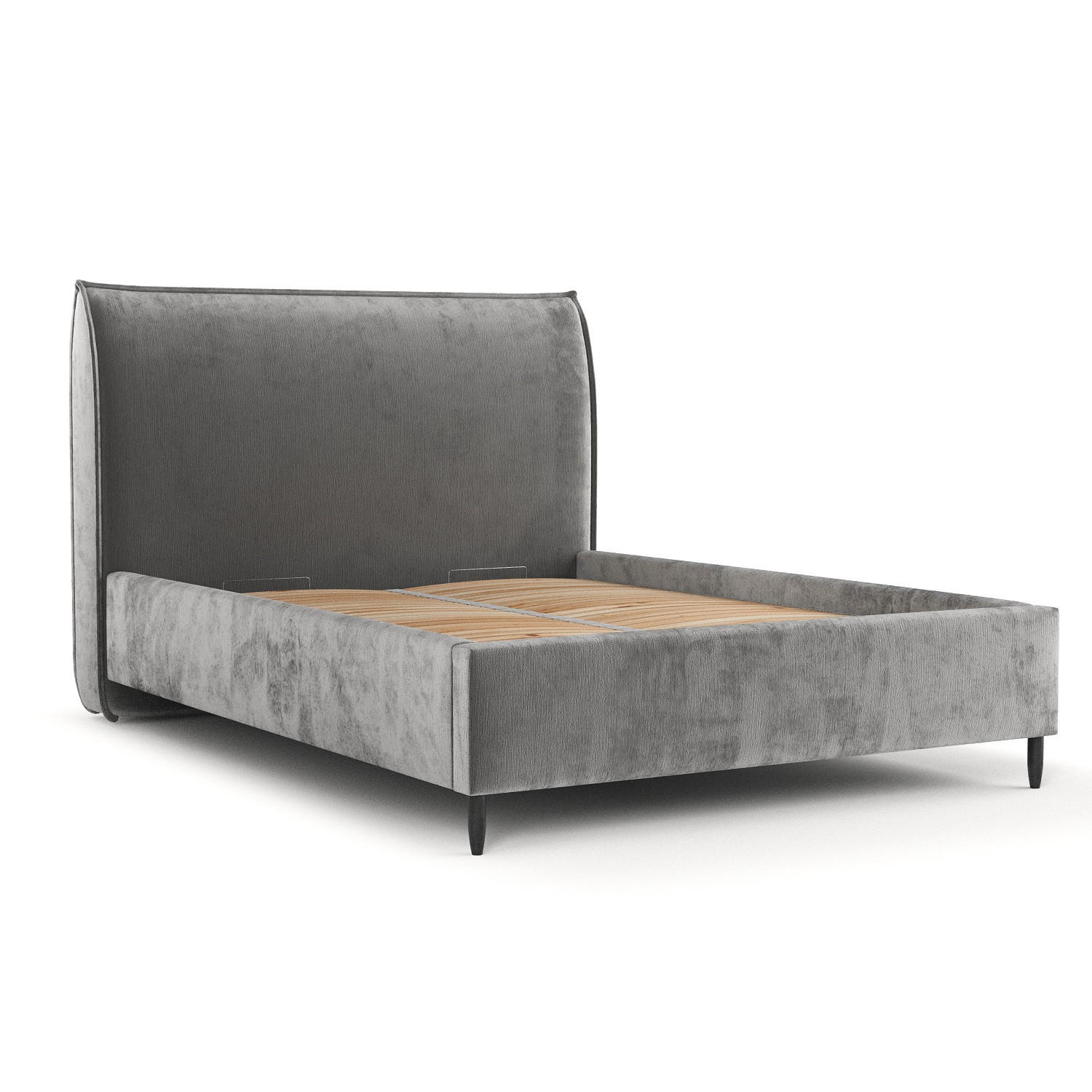 POLSTERBETT Shell Grau 120/200 cm im Chenille-Stoff - Schwarz/Naturfarben, Holz/Holzwerkstoff (120/200cm) - Maison de Reve