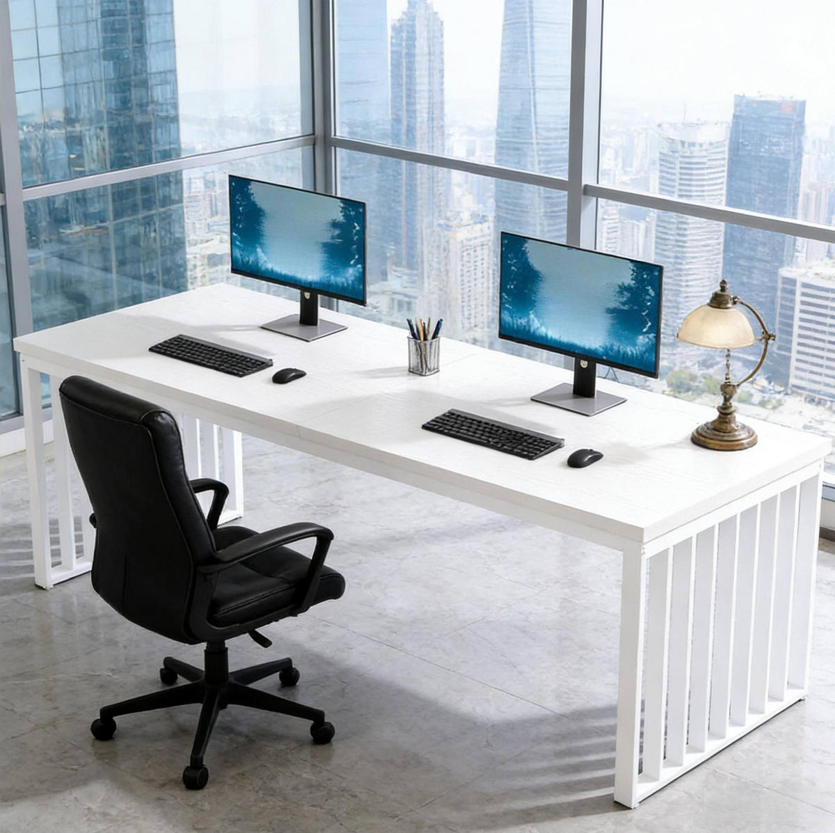 SCHREIBTISCH für 2 Personen 180 x 60 cm Holzoptik White - Weiß, Metall (180/60/76cm) - Meubliv