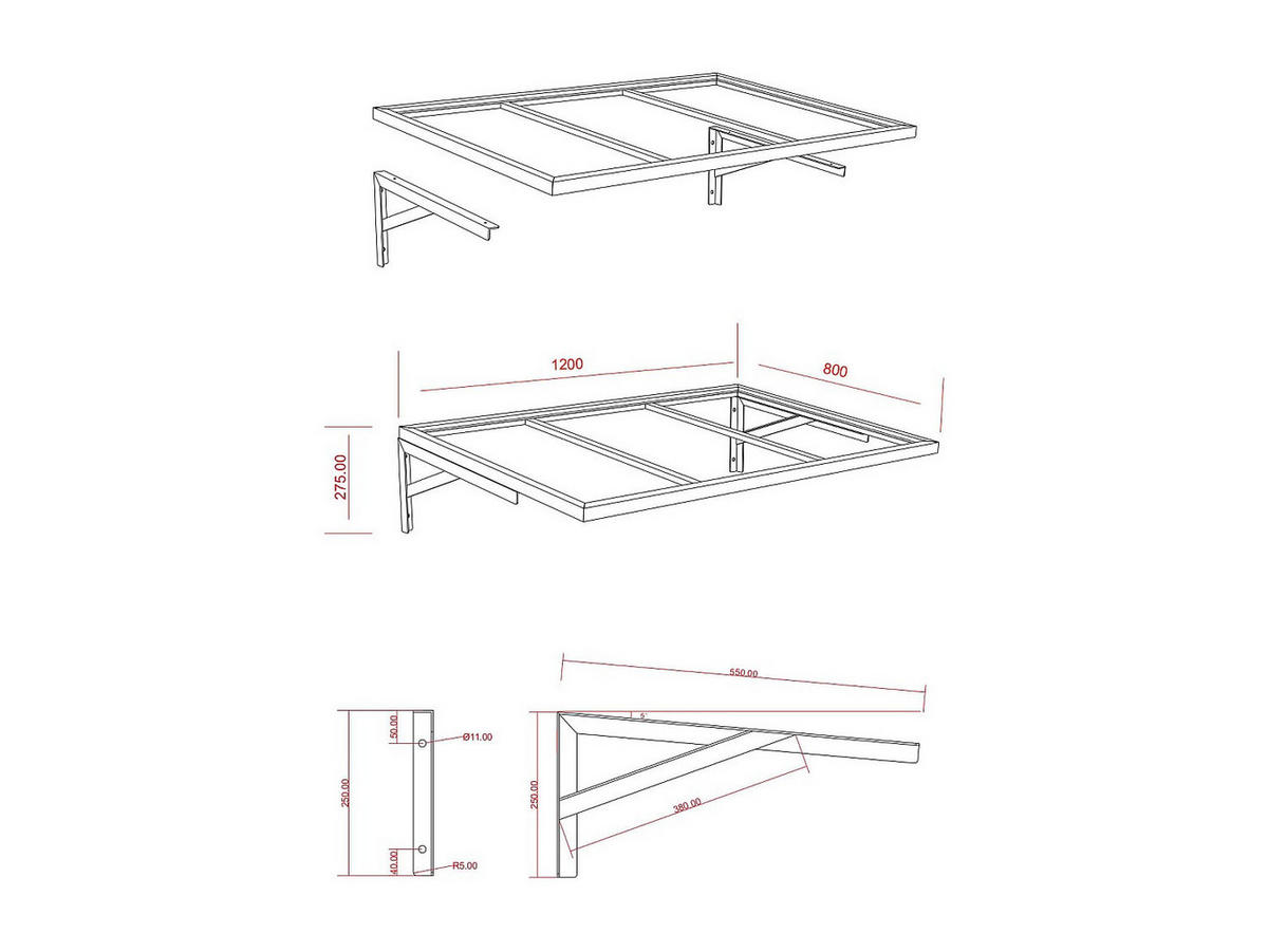 MARKISE und Vordach - 120cm x 80cm - Polycarbonat - schwarz - PELARU - Schwarz, Metall (120/27.5/80cm) - Vente-Unique
