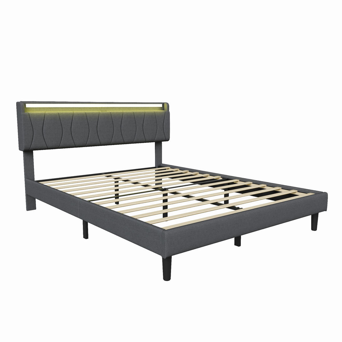 POLSTERBETT 160x200 cm mit LED & USB, Lattenrost, Grau - Grau, Metall (160/200cm)