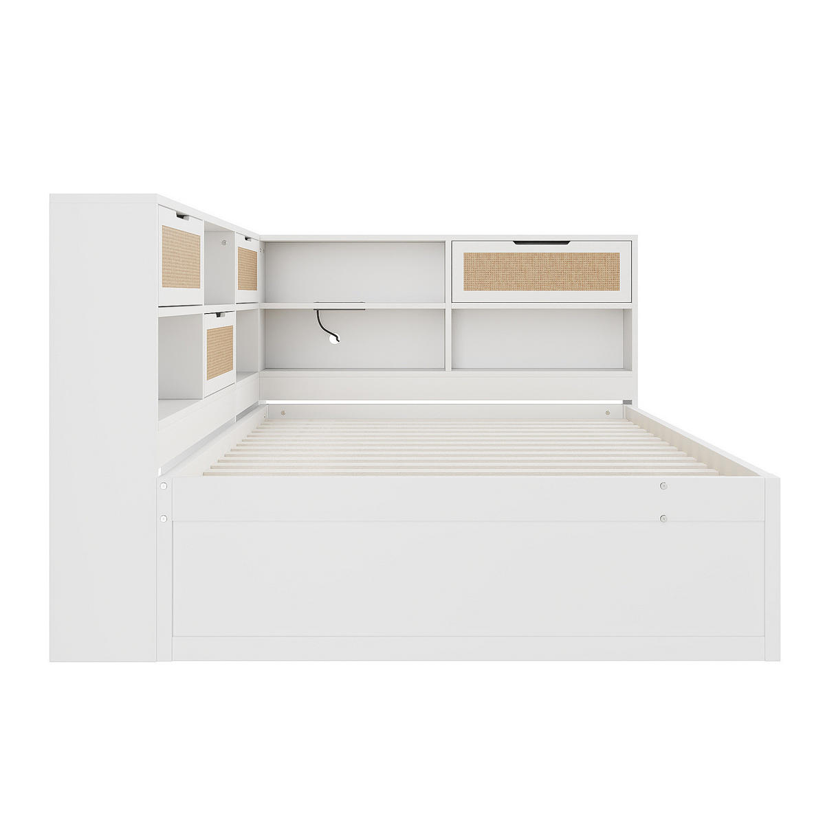 BETT 140/200 cm aus Holz mit Ausziehbett, Stauraum und USB, Weiß - Weiß, Holz (140/200cm) - Flora Grace