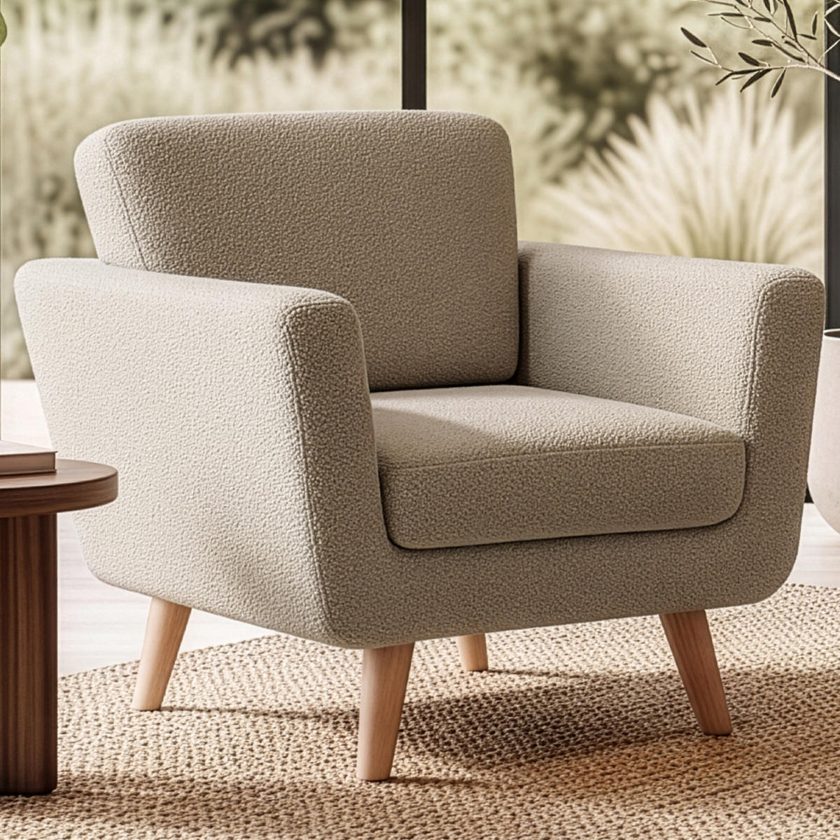 SESSEL TAGIO Massivholz-Beine, braun - Graubraun/Beige, Buchenholz/Textil (86/80/88cm) - KONSIMO®