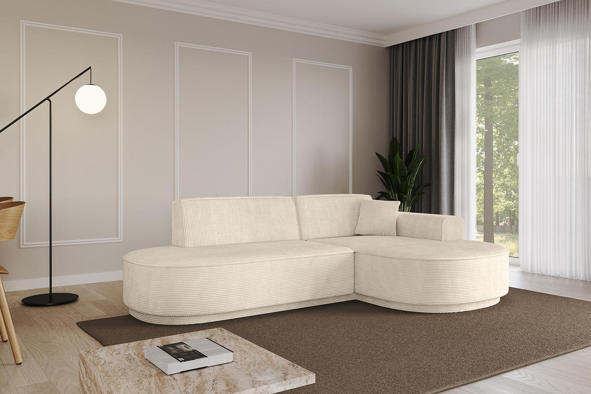 ECKSOFA Ottomane Rechts MARI-L1 - 232x163x81 cm Beige Cord - Beige/Schwarz, Holzwerkstoff/Kunststoff (234/163cm) - ALTDECOR