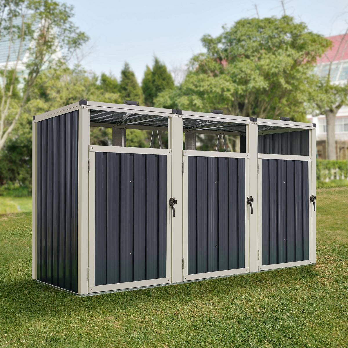 MÜLLTONNENBOX Tarbek - Anthrazit, Metall (219/121/82cm) - pro.tec