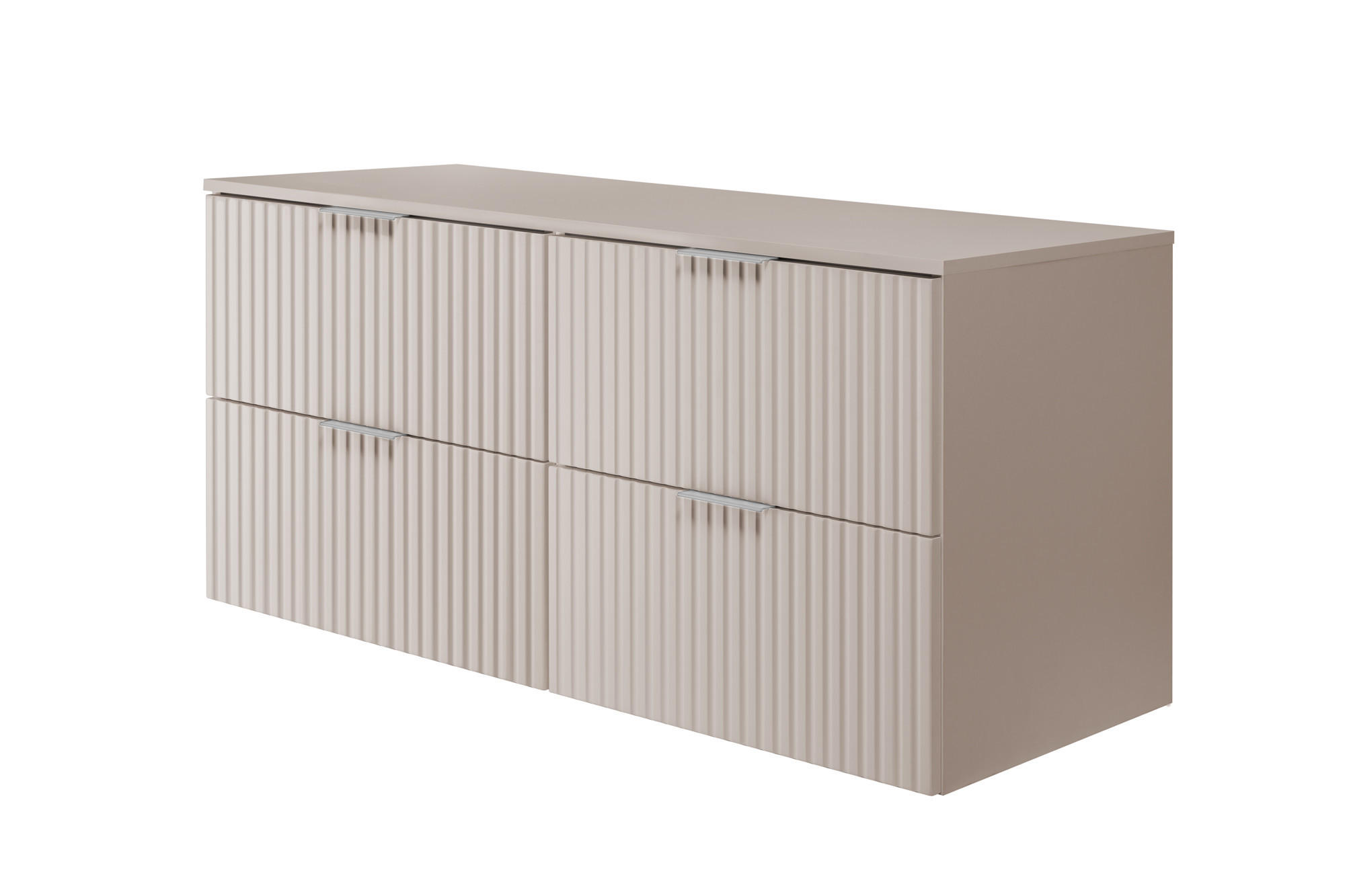 WASCHBECKUNTERSCHRANK, Kaschmir, 120 (2 x 60) x 57 x 46 cm, silberner Griff + Arbeitsplatte - Beige/Silberfarben, Holzwerkstoff (120/57/46cm) - 3XE LIVING