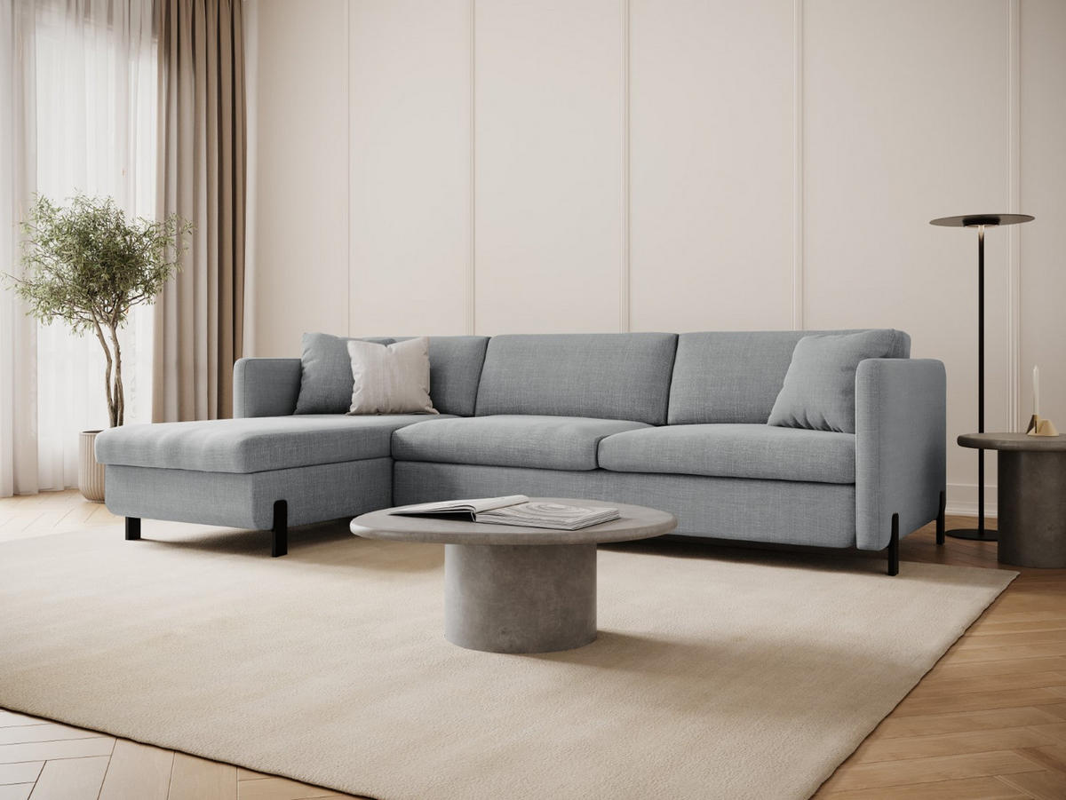 ECKSOFA ausklappbar links mit Container Gloria aus strukturiertem Stoff hellgrau 4 Sitzplätze - Hellgrau, Textil (260/170cm) - Micadoni