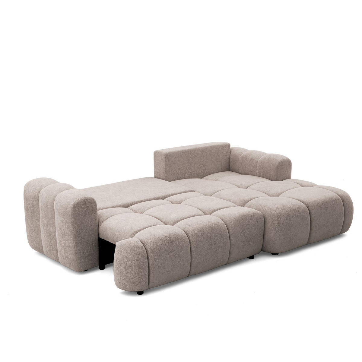 ECKSOFA CALM L Rechts mit Schlaffunktion 140x215 Webstoff beige - Beige/Schwarz, Holz/Kunststoff (151/261cm) - Muffo