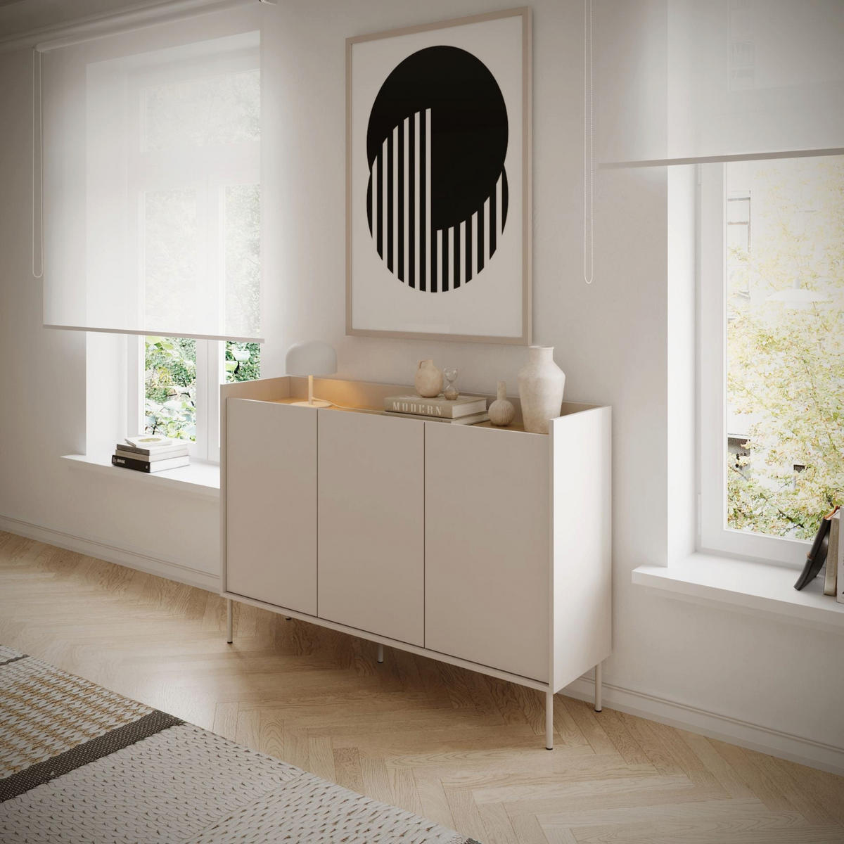 SIDEBOARD Tovi Kaschmirgrau / Holzoptik Eiche 140 cm - Kaschmir, Holzwerkstoff/Metall (139.8/95.5/36.4cm) - Selsey