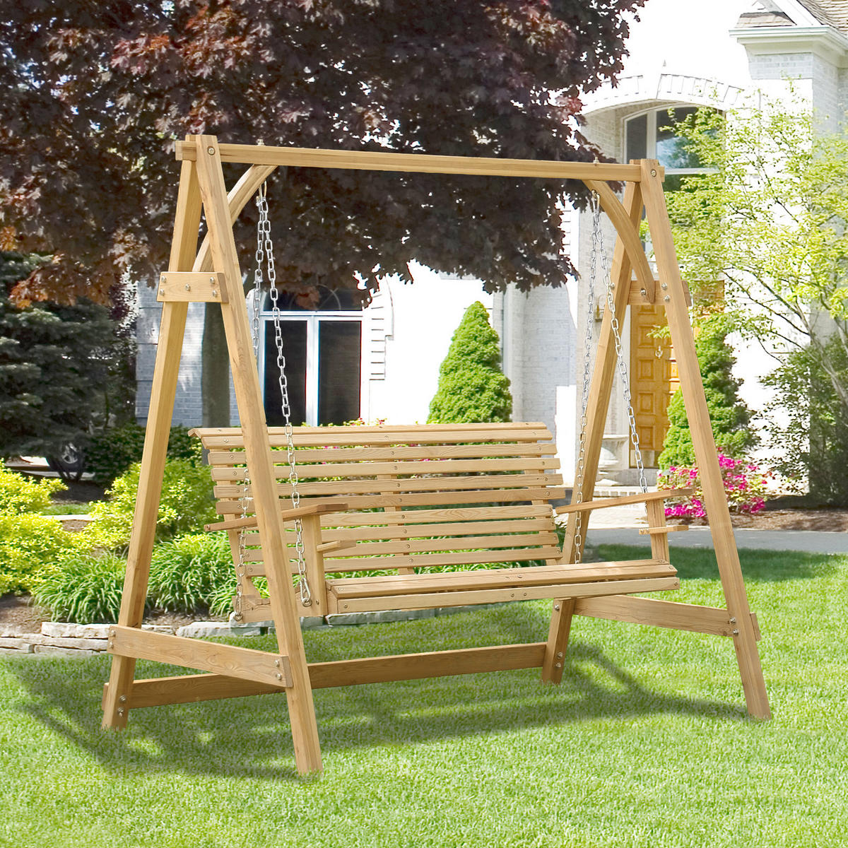 GARTENSCHAUKEL, Doppelschaukel aus Kiefernholz, nein - Birkefarben, Holz (62/21.8/342cm) - Vallsero