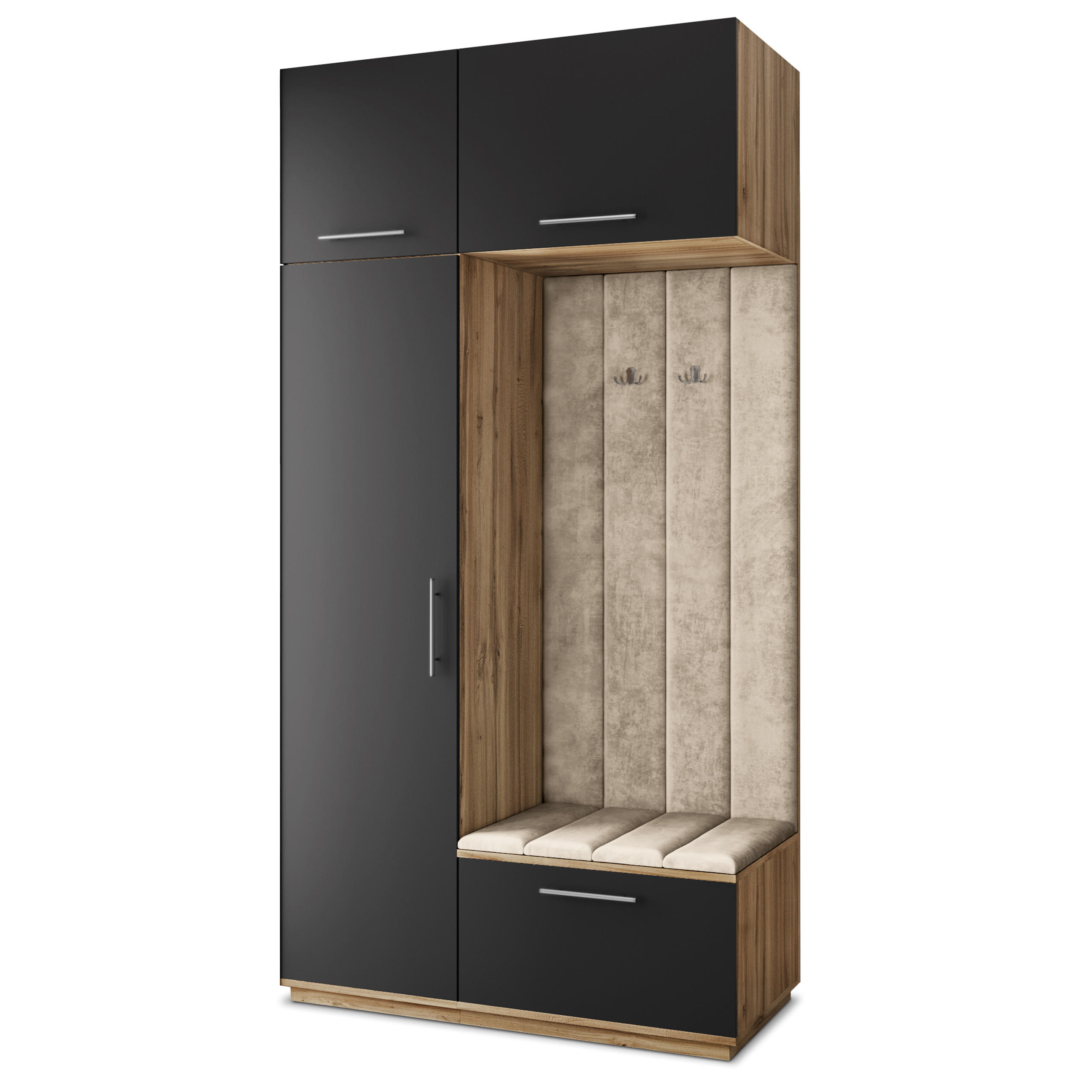 Masseno Garderobenschrank Eiche Wotan, Schwarz, Beige 120x240x60 cm