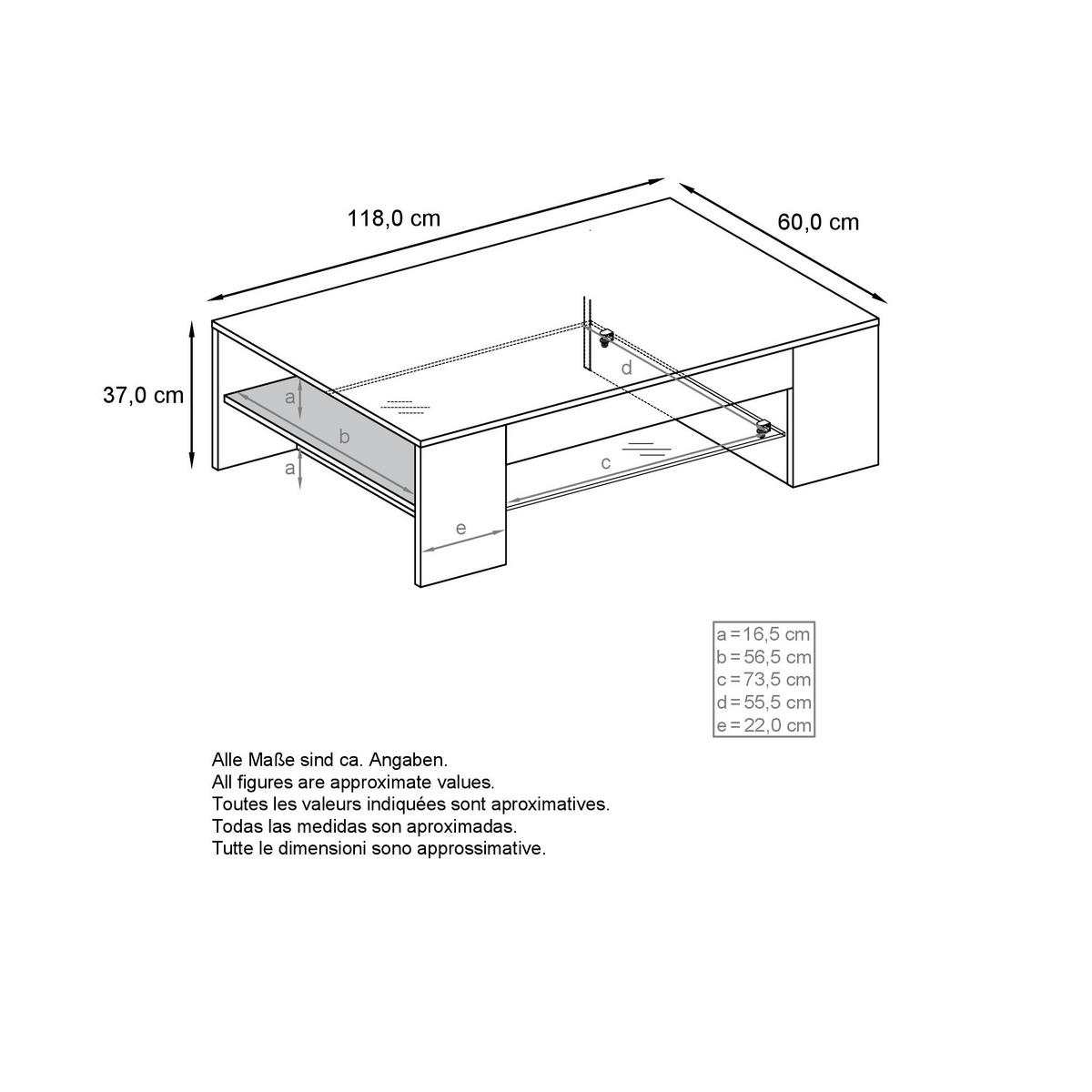 COUCHTISCH Clip Blenden in Beton Oxid Optik - Hellgrau, Holzwerkstoff (60/118/37cm) - Vladon