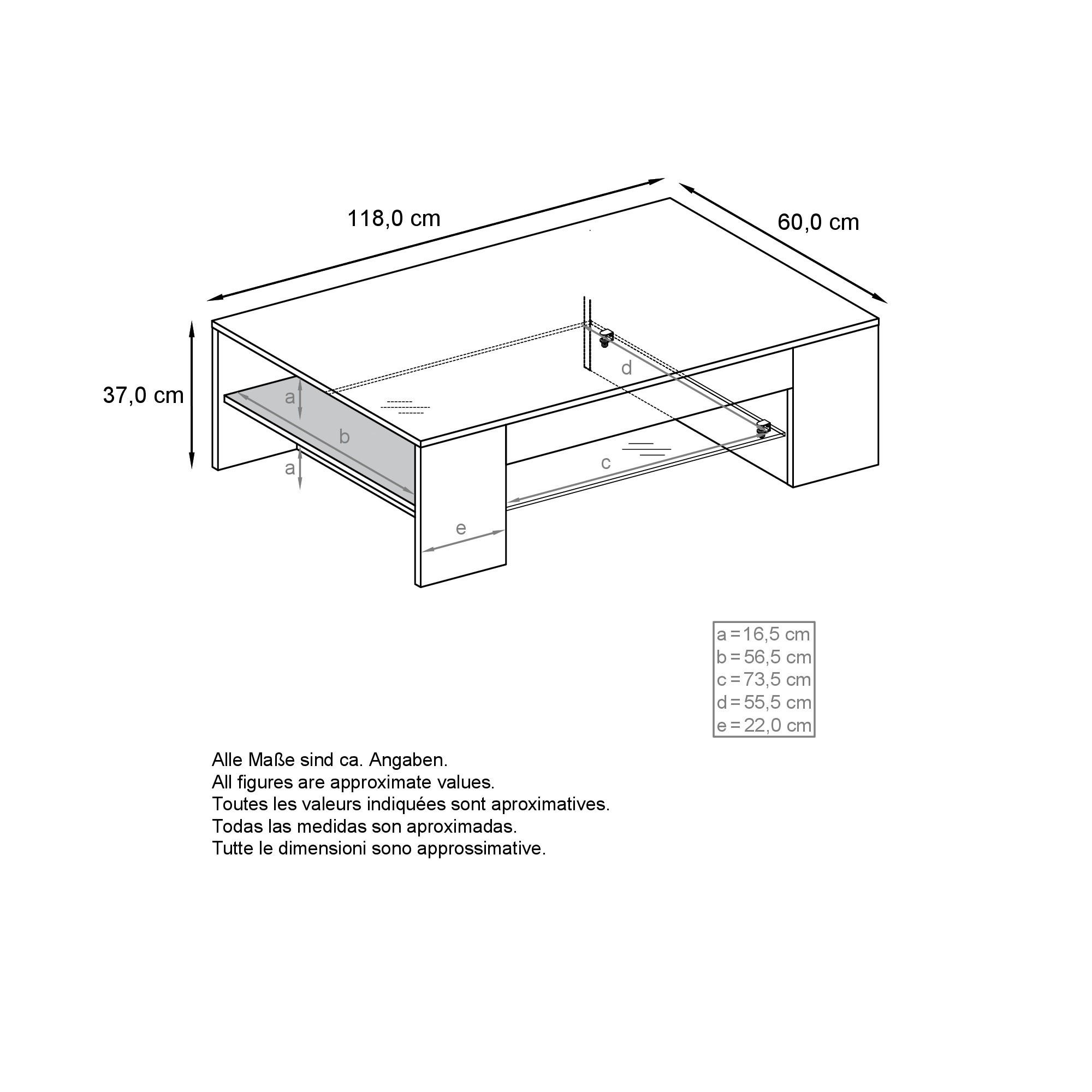 Thumbnail - Vladon Couchtisch, Bordeaux, Holzwerkstoff, 118x37x60 cm, Wohnzimmer, Wohnzimmertische, Couchtische