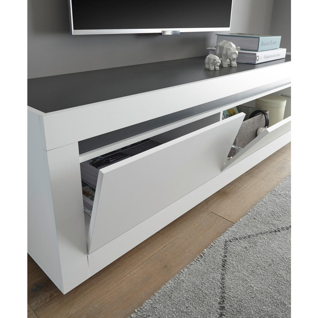 Thumbnail - Furn.Design Tv-Lowboard, Weiß, Anthrazit, Holz, Nachbildung, Sockel, 180x56x50 cm, FSC 100%, Wohnzimmer, Wohnwände, Lowb...