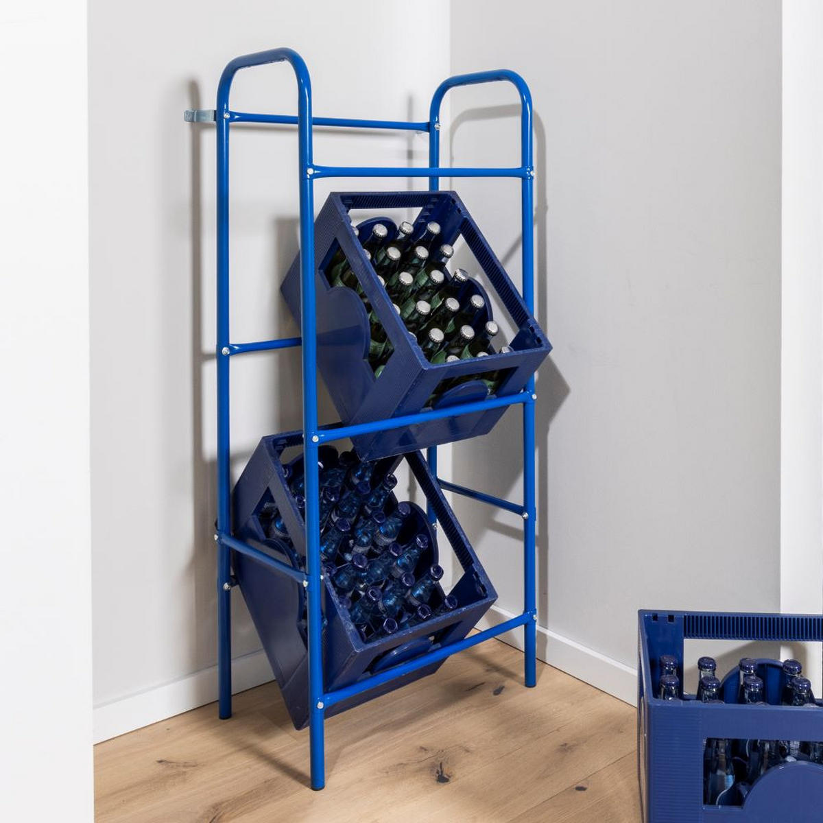 FLASCHENKASTENSTÄNDER, blau für bis zu 3 Kästen - Transparent, Metall (34/114/50cm) - Haushalt International