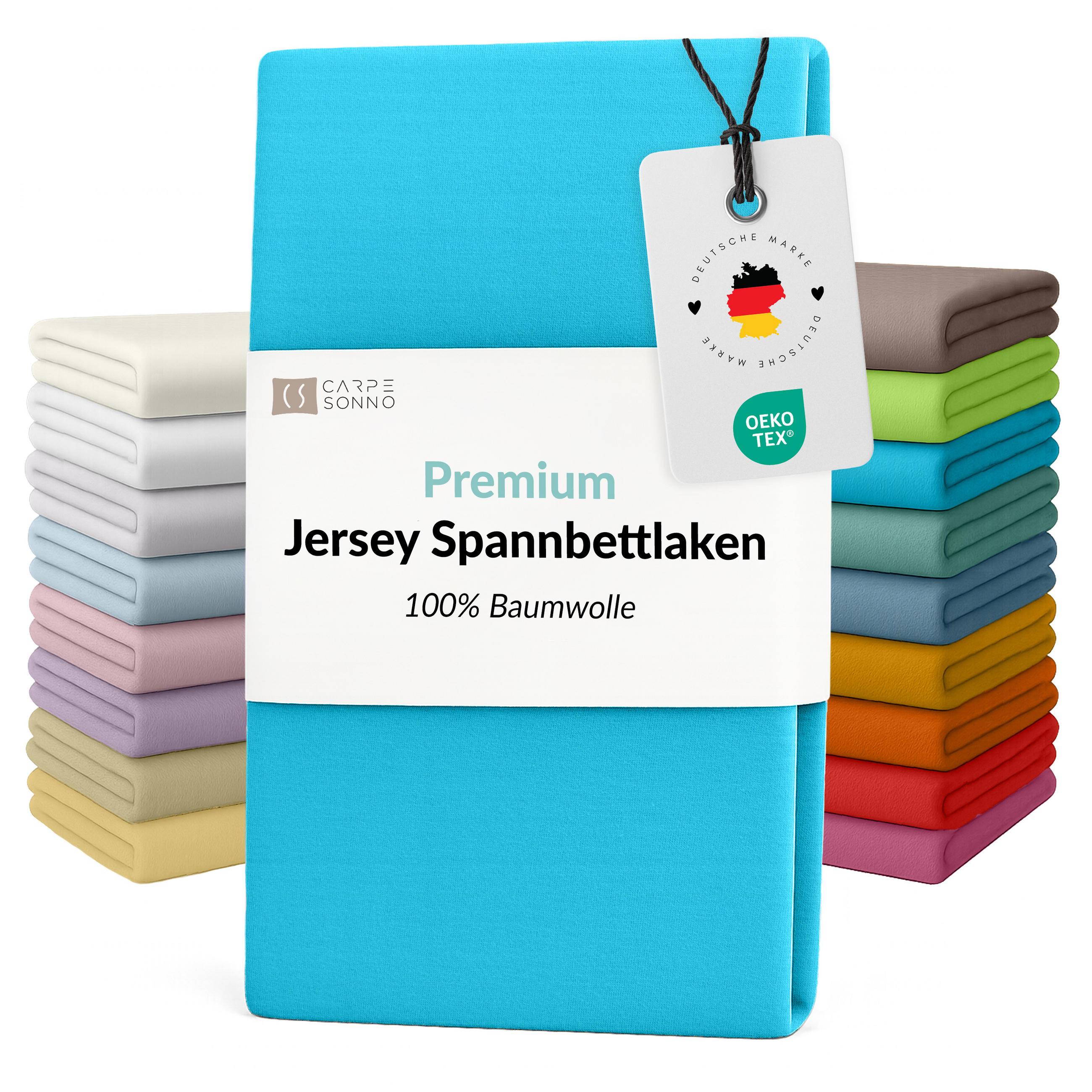 MAKO-JERSEY-BETTLAKEN 140x200 - 160x200 Feine Spannbettlaken aus 100% Baumwolle, Spannbetttuch Laken Uni Türkis - Türkis, Textil (140/200cm) - Carpe Sonno