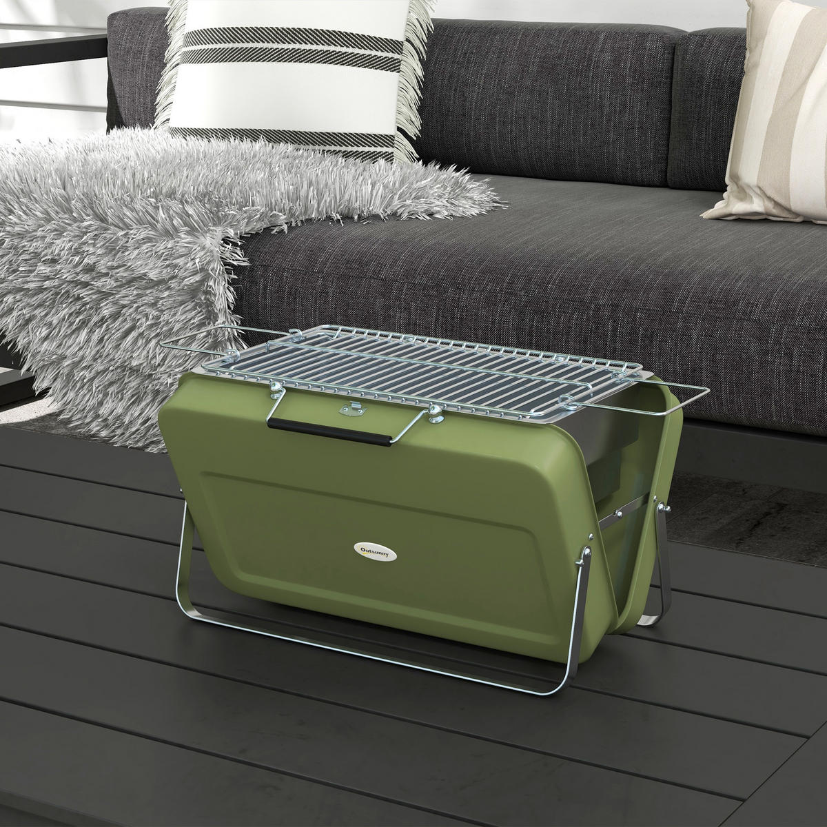 KOFFERGRILL DE-10163 klappbar mit Kohleschale, Ascheauffangschale Grün - Grün, Metall (30/28/47cm) - ComfortXL