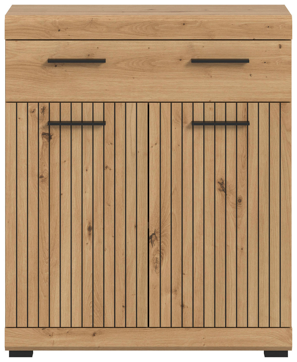 BADKOMMODE Eiche Artisan 74 x 88 cm, Badschrank mit moderner Rillen-Optik - Schwarz/Eiche Artisan, Holzwerkstoff/Kunststoff (74/88/31cm) - Inn.Furn